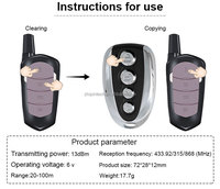 Télécommande universelle Zhipin 433 MHz à 4 boutons en plastique pour interrupteur d'éclairage, porte de garage, portail, option copie de code, pile CR2016