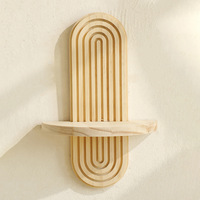 Rak Pot Bunga Dinding Kayu Solid Oval Minimalis Modern Bohemian, Kerajinan Dekorasi Rumah Kreatif
