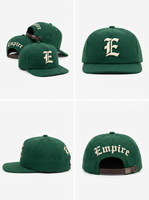 Casquette Snapback Homme Vintage Streetwear en Cuir Vert Foncé Brodé avec Lettres Empire et Couronne Structurée