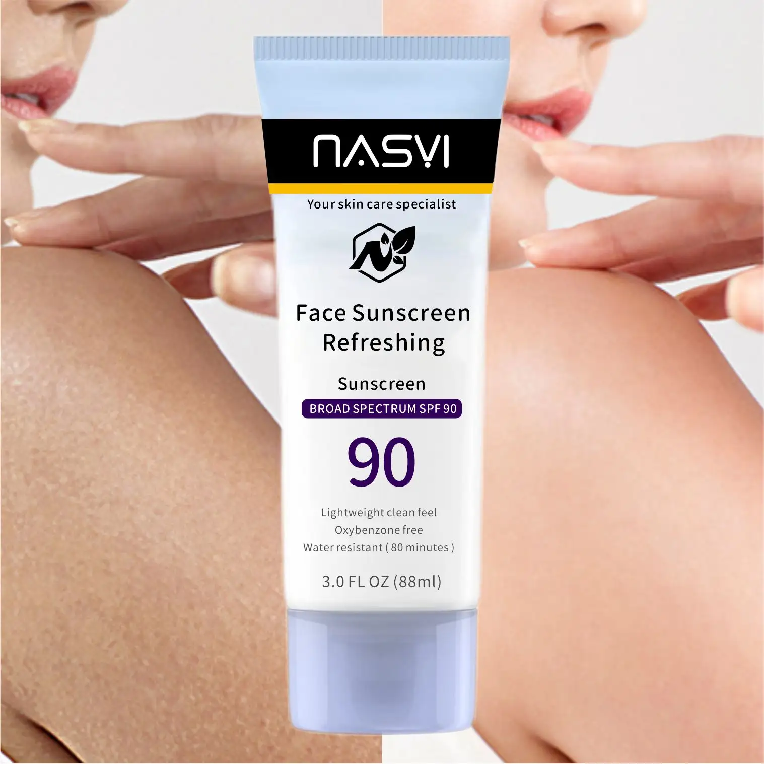 Nasyi Label Pribadi Grosir Organik Alami Matahari Membakar Wajah Tabir Surya Spf 90 Anti-uva Uvb Krim Matahari untuk Wajah Spf 50 Disesuaikan