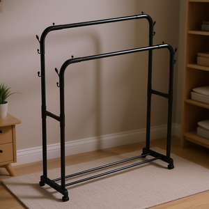 Appendiabiti a 2 Tubi Myrva, Doppio Ripiano, in Metallo, Portatile, Design Minimalista, Struttura in Acciaio al Carbonio - Product Image 2