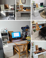 Bureau et étagère combinés en bois massif extensible, bureau et espace de travail écologique pour la maison et le bureau avec rangement multifonctionnel