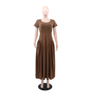 Elegante Vestido Maxi de Mujer con Pliegues, Doble Costura, Cintura Alta y Dobladillo Grande, a la Moda - Product Image 4