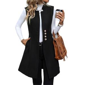 European American 2025 Autumn Winter Fashion New Woolen Hand Embroidery Mandarin Collar Elegant Sleeveless <b>Blazer</b> Women - Product Image 5
