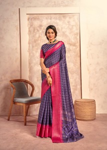 Traditional Dola Style Foil-Printed Silk <b>Saree</b> Collection for Formal Parties Wear - Product Image 3