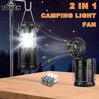 Lanterne de camping 3 en 1 avec ventilateur COB 360°, alimentée par piles AA, lampe de tente portable avec ventilateur rabattable et crochet pour l'extérieur et les situations d'urgence