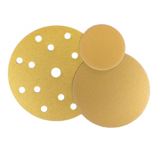 Disco de lija amarillo de fábrica Hoja abrasiva de gancho y bucle de óxido de aluminio para madera automotriz OEM/ODM compatible - Product Image 5