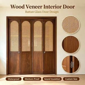 Puerta Plegable Interior <span class=keywords><strong>de</strong></span> Madera Compuesta Lacada con <span class=keywords><strong>Mimbre</strong></span> y Arco en Nogal Oscuro, Impermeable, para Balcón, Patio, Villa, Sala - Product Image 1