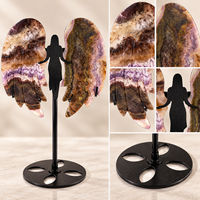 Ailes d'ange tombées en fluorite aurore de 12 cm, sculpture en cristal, support de présentation, décoration d'intérieur fantastique, cadeau de collection