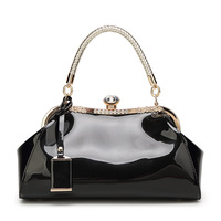 Vermelho preto do Couro Envernizado de Luxo Tote Moda Senhoras Bolsas Partido Evening Saco Do Casamento Saco de Embreagem Do Sexo Feminino Saco Cadeia