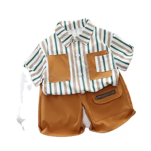 Летняя модная детская одежда, оптовая продажа, новый стиль, Повседневная полосатая рубашка, большой пакет, красивая блузка для мальчиков 1-3 лет