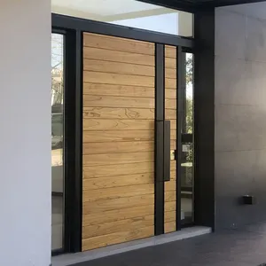 Puerta de entrada frontal de acero para casa de campo, puerta de panel de madera y madera para entrada principal de Casa de Campo, diseño moderno y personalizado
