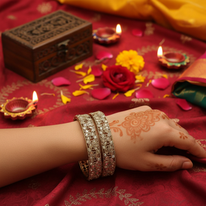 Jewelmaze Traditional Gold Plated Crystal Stone <b>Bangles</b> for Women Exquisite <b>Indian</b> Stonework Design Classic Style <b>Indian</b> Crafted - Product Image 3