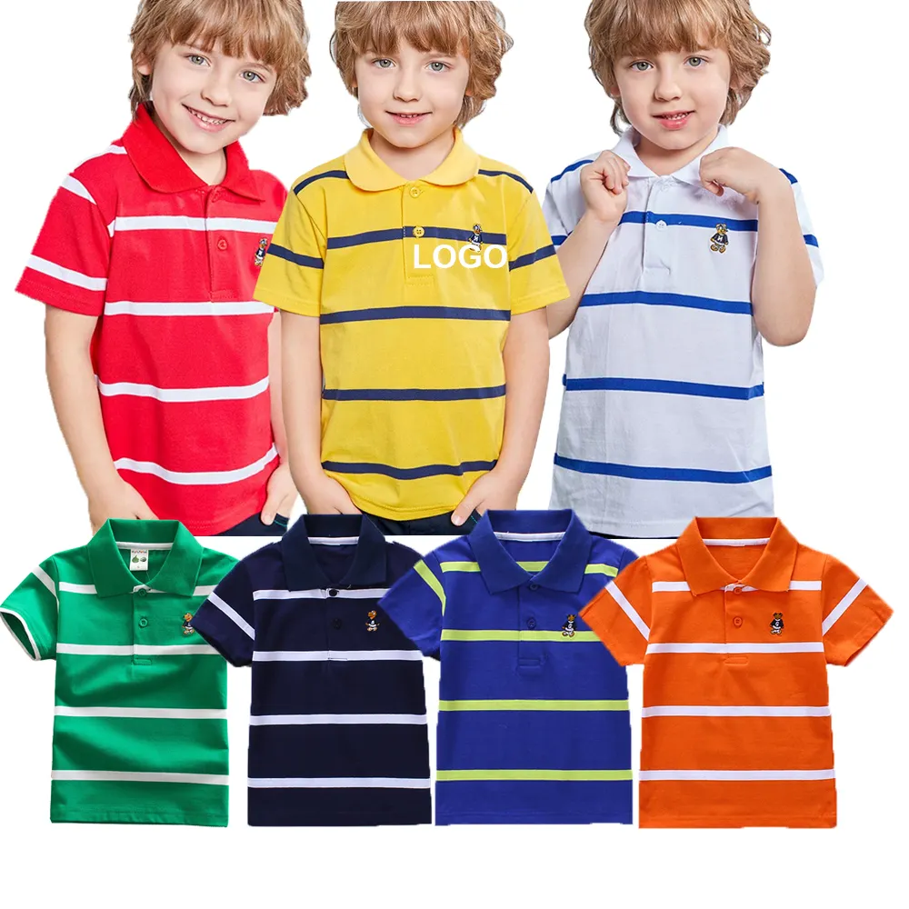 2-15 ans nouveau design garçon enfants vêtements coton coloré rayé à manches courtes garçon polo t-shirt