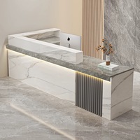 Mostrador de Recepción Moderno en Forma de L con Luz LED y Frente de Mármol para Oficina, Hotel, Salón de Belleza, Spa