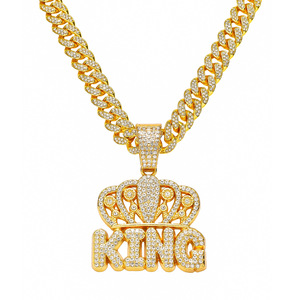 สร้อยคอแฟชั่นสไตล์ฮิปฮอปชุบทอง/เงิน ดีไซน์ Cuban Link พร้อมจี้รูปมงกุฎและตัวอักษร สำหรับผู้ชาย เครื่องประดับอินเทรนด์ - Product Image 6