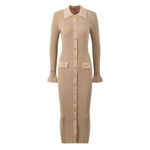 Nuevas llegadas de primavera 2026: Vestido maxi de punto de alta calidad para mujer con mangas largas acampanadas, elegante y casual. - Product Image 2