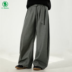 Fall Luxury Men's Chino <strong>Pants</strong> <strong>Old</strong> Money Pleated Tapered Straight Leg Trousers 3D Draped Casual <strong>Pants</strong> with Detachable Waist Belt - Product Image 2
