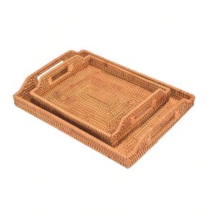 Bandeja de Almacenamiento de Alimentos de Ratán Natural, Tejida a Mano, de un Solo Nivel, para Cocina y Sala de Estar - Product Image 1