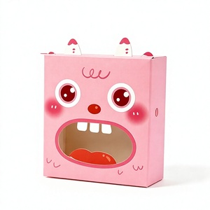 Custom Cute Cartoon Monster Face Window <b>Gift</b> Box <b>Pink</b> Paper Candy Cookie Kids Birthday Party Packaging Wholesale Supplier - Product Image 1