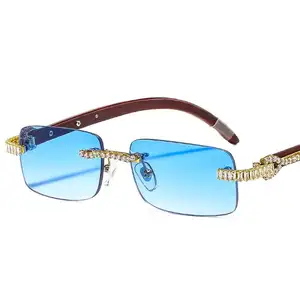 2023 Frames With Rhinestones Diamond Eyeglass Frames Retro Rectangle Rimless Custom Good Price Small Rectangle Sunglasses