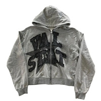 Sudadera con capucha para hombre, personalizada, con bordado 3D digital, ecológica, con forro cortavientos, de corte regular, estilo vintage, con efecto desgastado, con cremallera y lavado ácido.