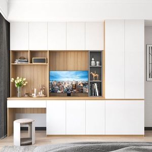 Système d'armoires multifonctionnel pour TV, affichage et espace <span class=keywords><strong>de</strong></span> travail <span class=keywords><strong>à</strong></span> <span class=keywords><strong>domicile</strong></span>, unité <span class=keywords><strong>de</strong></span> rangement murale modulaire personnalisée avec affichage TV - Product Image 1