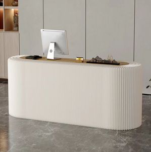 Nuevo Mostrador de Recepción Plegable Portátil en Forma de Arco Circular Blanco, Hecho de Papel, para Oficina y Exposiciones - Product Image 1