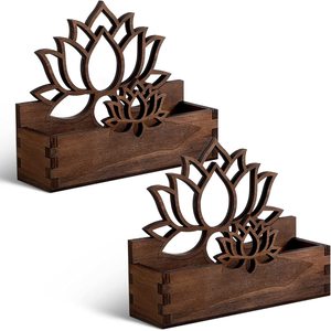 Porte-cartes en bois en forme de lotus, organisateur de cartes de visite, accessoire de bureau rétro pour usage professionnel - Product Image 5