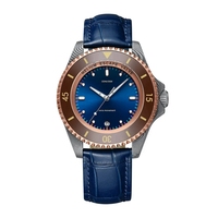 Montre mécanique pour homme DA0004L, boîtier en acier inoxydable 316L, verre saphir, étanche 30 bars, bracelet en cuir, montre de plongée