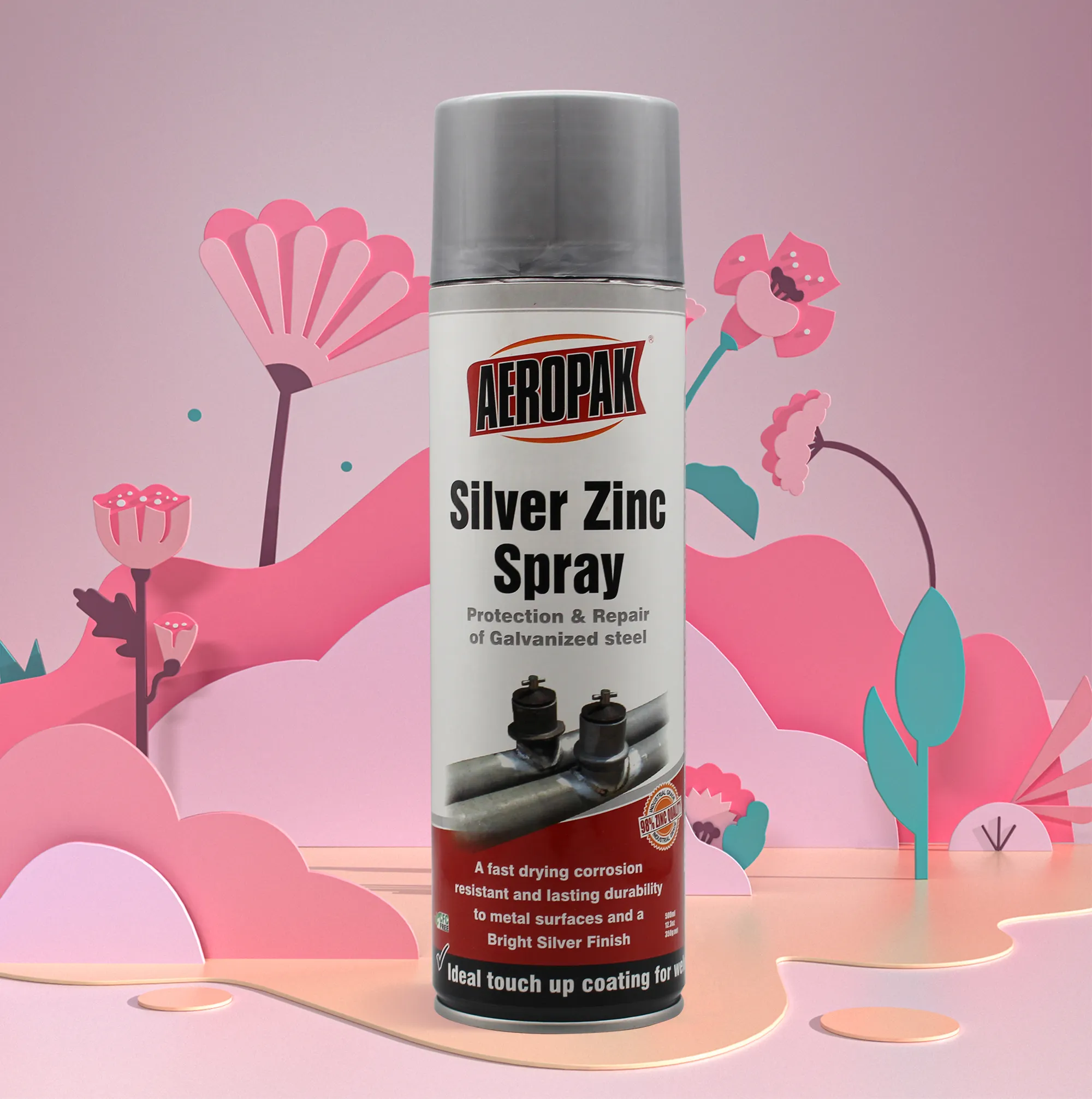 Aeropak 500ml Aerosol Silver Zinc Spray Paint for Metal
