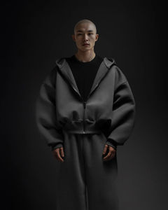 Yingling 520gsm V3 فضفاض صالح هوديي نحى من الصوفه بسحاب لأعلى البلوز مقنعين اقتصاص تناسب انخفاض الكتف القطن الرجال البريدي حتى هوديي - Product Image 3