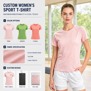<span class=keywords><strong>T</strong></span>-<span class=keywords><strong>shirt</strong></span> de sport en maille pour <span class=keywords><strong>femme</strong></span>, 155 GSM, nylon et élasthanne, extensible dans les 4 sens, séchage rapide, respirant, pour entraînement et yoga, personnalisable - Product Image 1