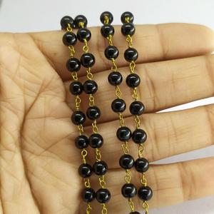 Natural Black Onyx Smooth Irregular Shape Brass Wire Wrapped Handmade Unique Design Popular <b>Rosary</b> Chain - Product Image 4