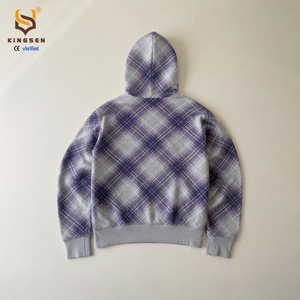 New Design Vintage Washed Thick Cotton Zip up Hoodies Men Custom logo Printed Embroidery Oversized Plaid Rhinestone Hoodie - Product Image 5