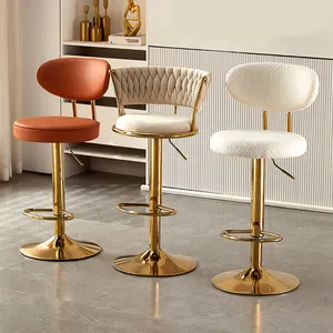Chaise de comptoir de bar table haute pivotante en gros meubles de restaurant cuisine en cuir moderne de luxe tabouret de chaise de bar en métal doré