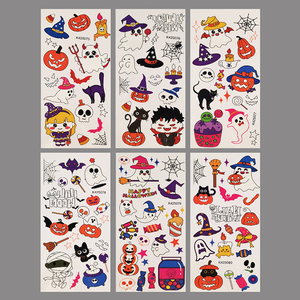 Autocollants de tatouage temporaire néon personnalisés pour enfants, imperméables, motifs citrouille, fantôme, crâne, fluorescent, dessin animé, pour fête, autocollant corporel - Product Image 5