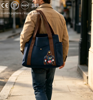 Sac fourre-tout en toile de coton personnalisé avec impression Navy Eagle Hero Corner |   Sac fourre-tout moyen multi-poches pour le quotidien, idéal comme cadeau