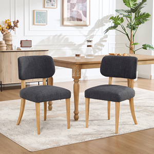 Ensemble de 2 chaises de salle à manger modernes en tissu écologique, dossier capitonné, rembourrage en mousse, pieds en bois, style mid-century, meubles pour la maison - Product Image 1