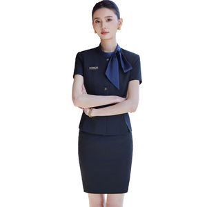 Costume <span class=keywords><strong>de</strong></span> bureau professionnel pour femmes, manches courtes, uniforme <span class=keywords><strong>de</strong></span> responsable <span class=keywords><strong>de</strong></span> réception d'hôtel, production sur mesure, costume d'hôtel professionnel pour femmes - Product Image 1