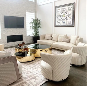 ชุดโต๊ะกลางห้องนั่งเล่นขายดี โต๊ะกาแฟทรงกลม 3 ชิ้น สแตนเลสหรูหรา พร้อมกระจก - Product Image 5