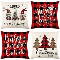 Ensemble de 4 taie d'oreiller décorative joyeux noël taie d'oreiller en lin décorations de noël décor à la maison housse de coussin pour canapé