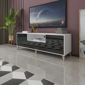 Goed Verkopende Zwarte Spiegel Marokkaanse Tv-Bank Mooi Design Mode Tv-Standaard Meubels Hoogglans Vloer Tv-Kast