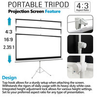 Écrans de projection portables de 84 pouces avec trépied, blanc mat, pour l'intérieur et l'extérieur