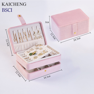 Factory Custom Logo Portable <strong>Pink</strong> 3 Layer Travel Jewellery Storage Organizer Case Blue Green Velvet <strong>Jewelry</strong> <strong>Box</strong> - Product Image 1