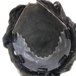 Prothèse capillaire pour homme Q6 Style, en dentelle française, avec ligne de cheveux naturelle, 5 clips, 100% cheveux humains indiens, 6 pouces, texture 38 mm, densité 90%-130% - Product Image 1