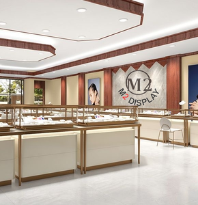 M2 Display Luxury Gold Store Diseño de interiores Vitrina de vidrio Reloj Gabinete Tienda Diseño <span class=keywords><strong>E</strong></span> Joyería Kiosco Exhibición de joyería Vitrina - Product Image 3