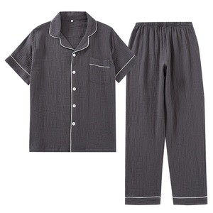 Tuta da <span class=keywords><strong>uomo</strong></span> Casual per la casa <span class=keywords><strong>pigiama</strong></span> a <span class=keywords><strong>maniche</strong></span> <span class=keywords><strong>corte</strong></span> 100% cotone traspirante crêpe stile semplice - Product Image 5