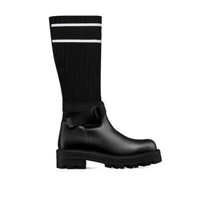 Black Mid-Calf Chelsea <b>Boots</b> Genuine Leather Round Toe Buckle Strap Waterproof Rubber Outsole All Seasons Solid Color - Product Image 2