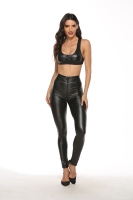 Vente directe d'usine en cuir PU femmes Legging & soutien-gorge ensemble avec fermeture éclair ouvert entrejambe femmes body Club danse Costume